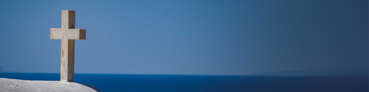 White cross on a blue background